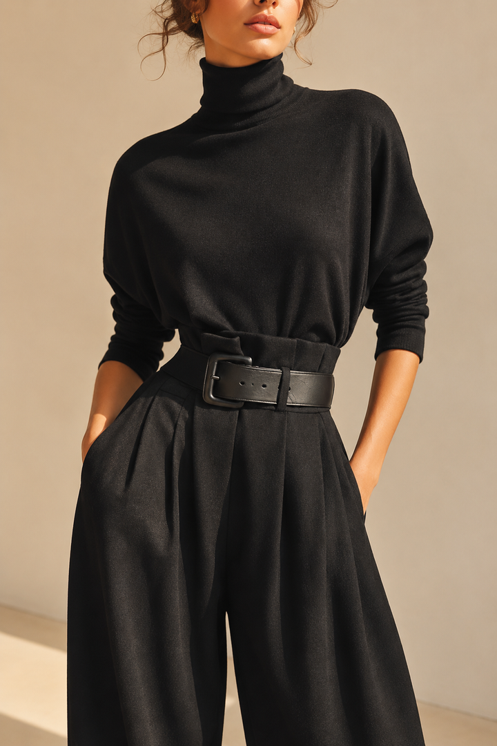 Inés polo neck and palazzo trouser set in Black