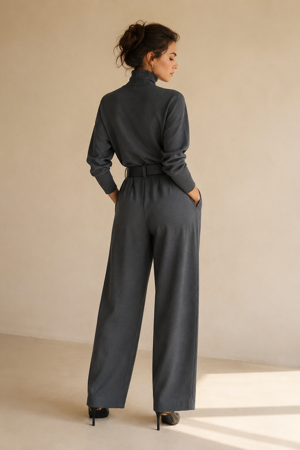 Inés polo neck and palazzo trouser set in Grey