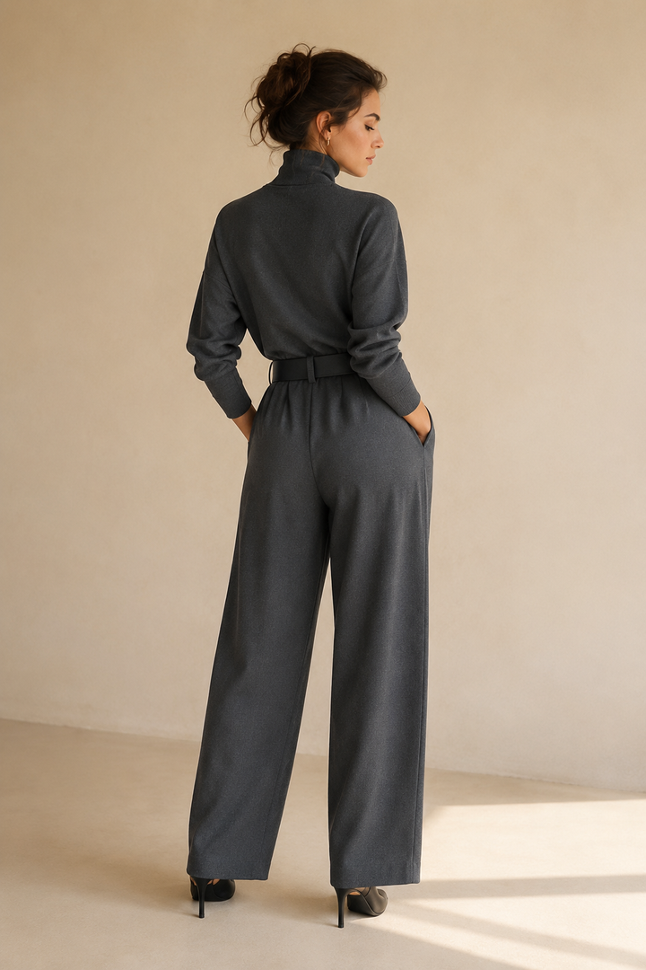 Inés polo neck and palazzo trouser set in Grey
