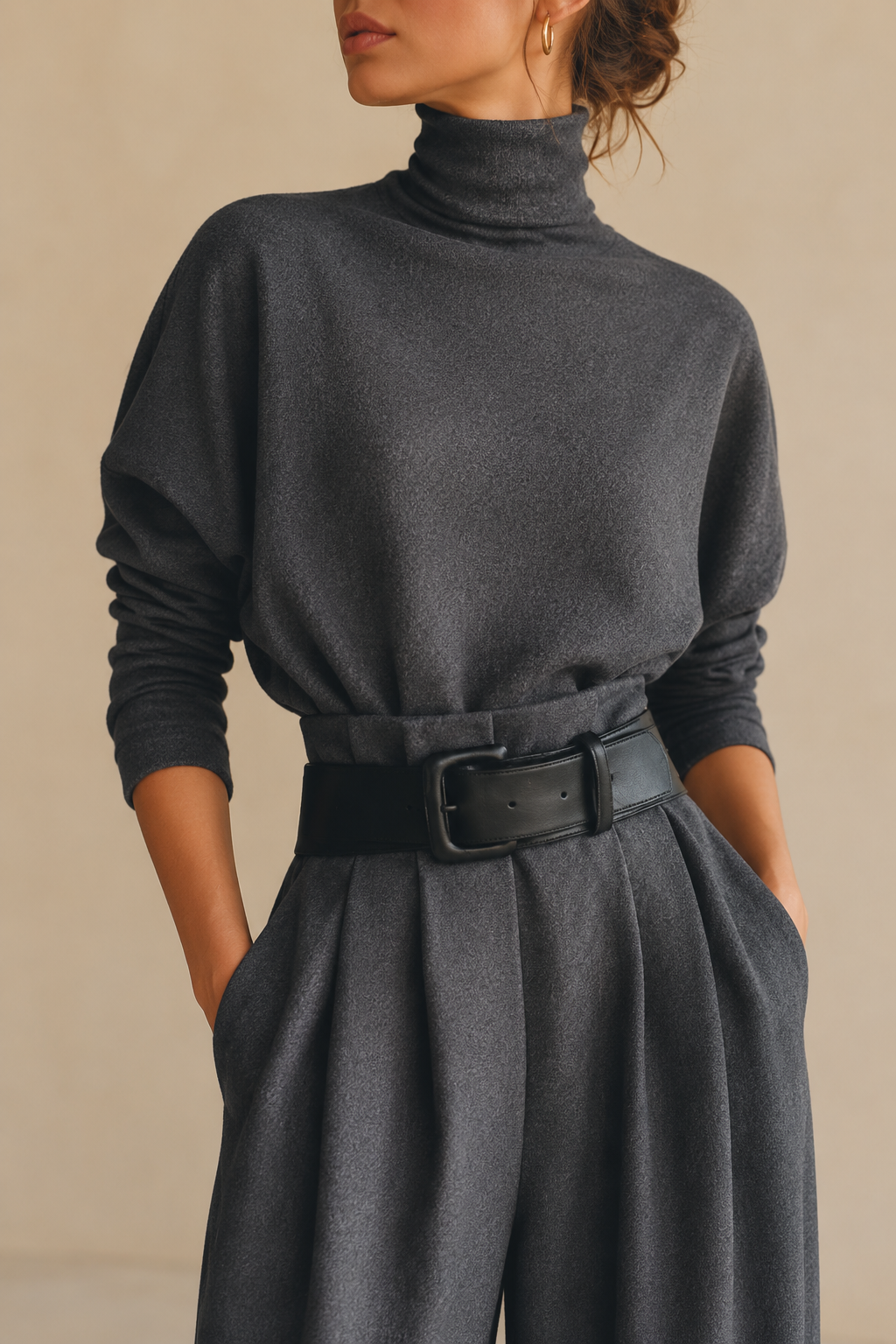 Inés polo neck and palazzo trouser set in Grey