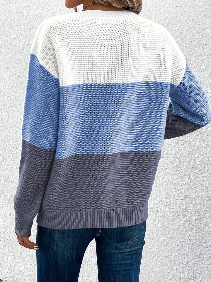 Isla colour-block crew neck jumper in Blue