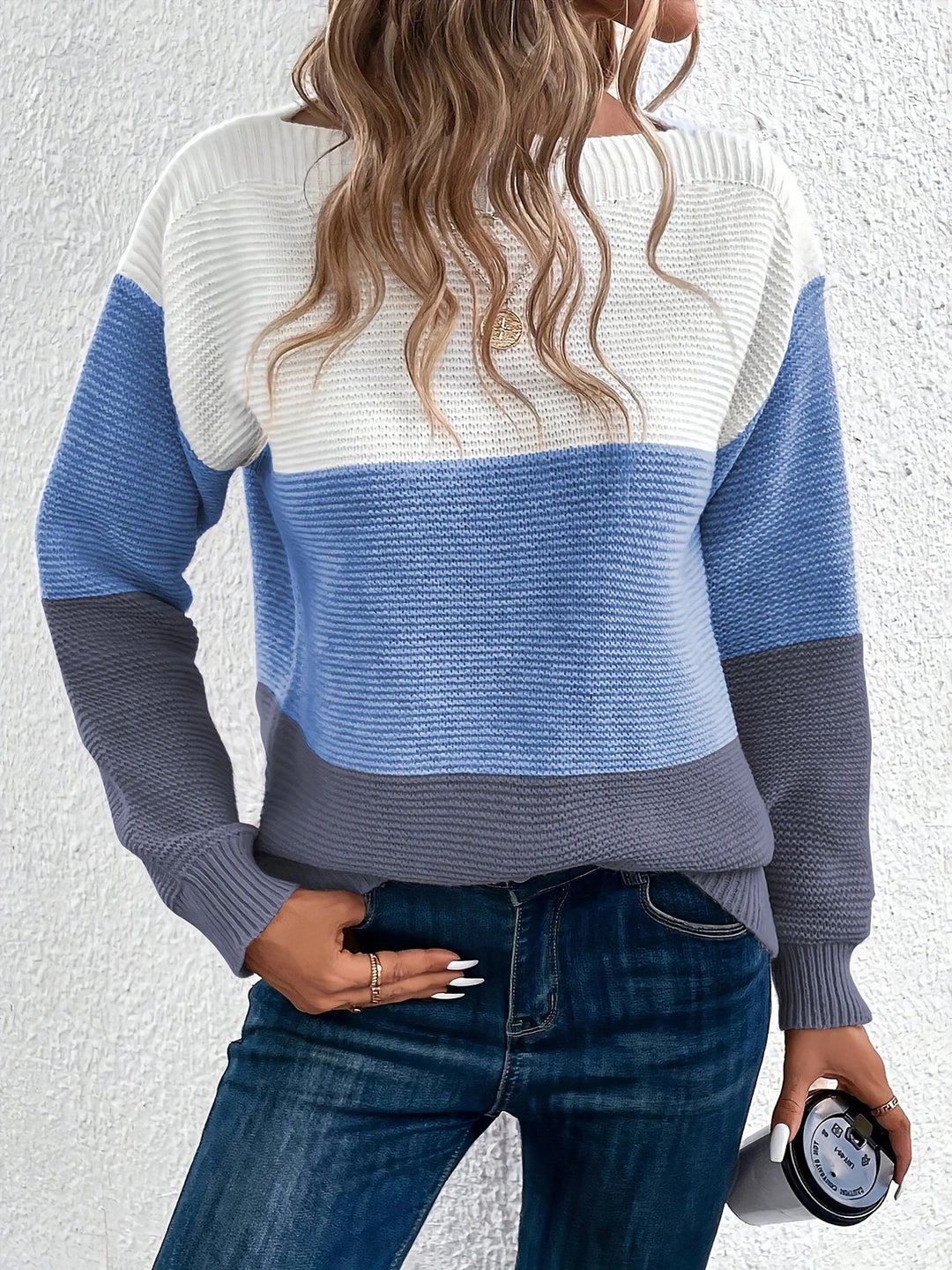 Isla colour-block crew neck jumper in Blue