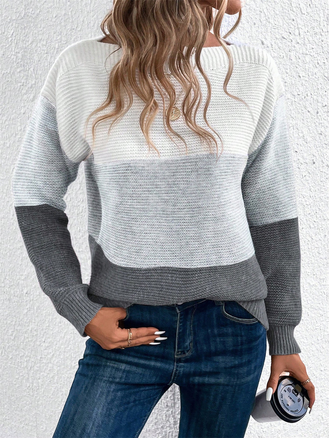 Isla colour-block crew neck jumper in Grey