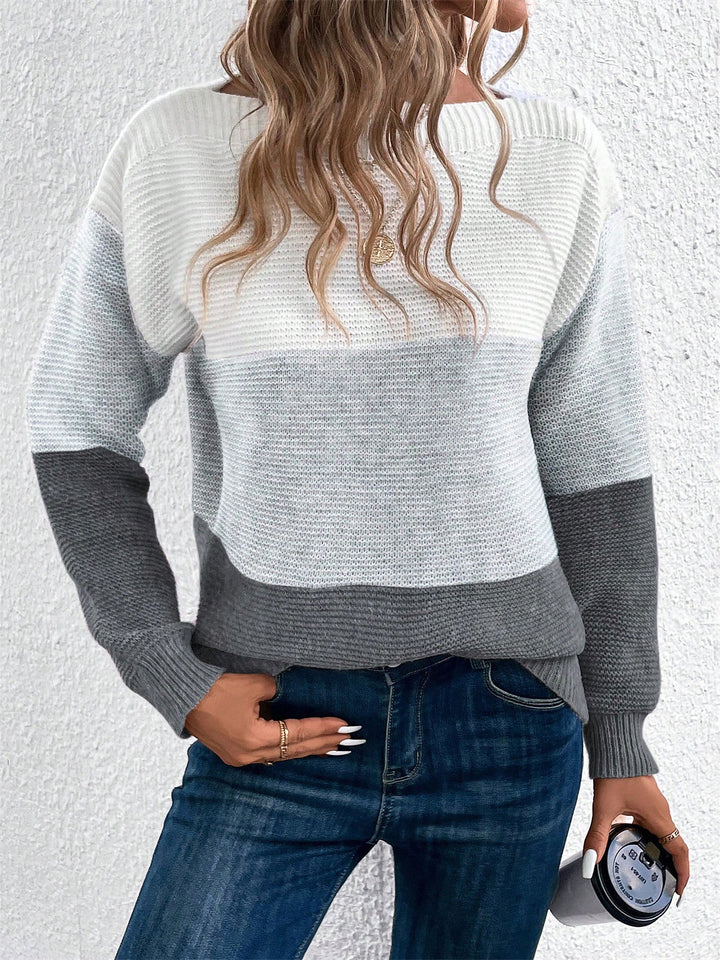 Isla colour-block crew neck jumper in Grey