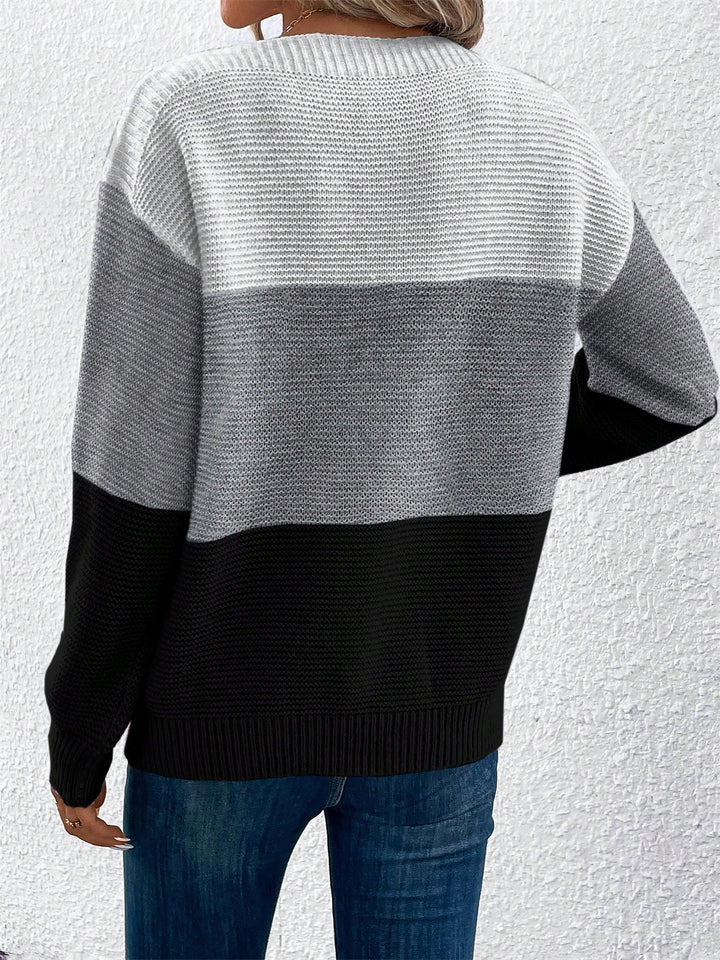 Isla colour-block crew neck jumper in Grey and Black