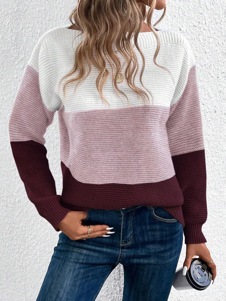 Isla colour-block crew neck jumper in Pink