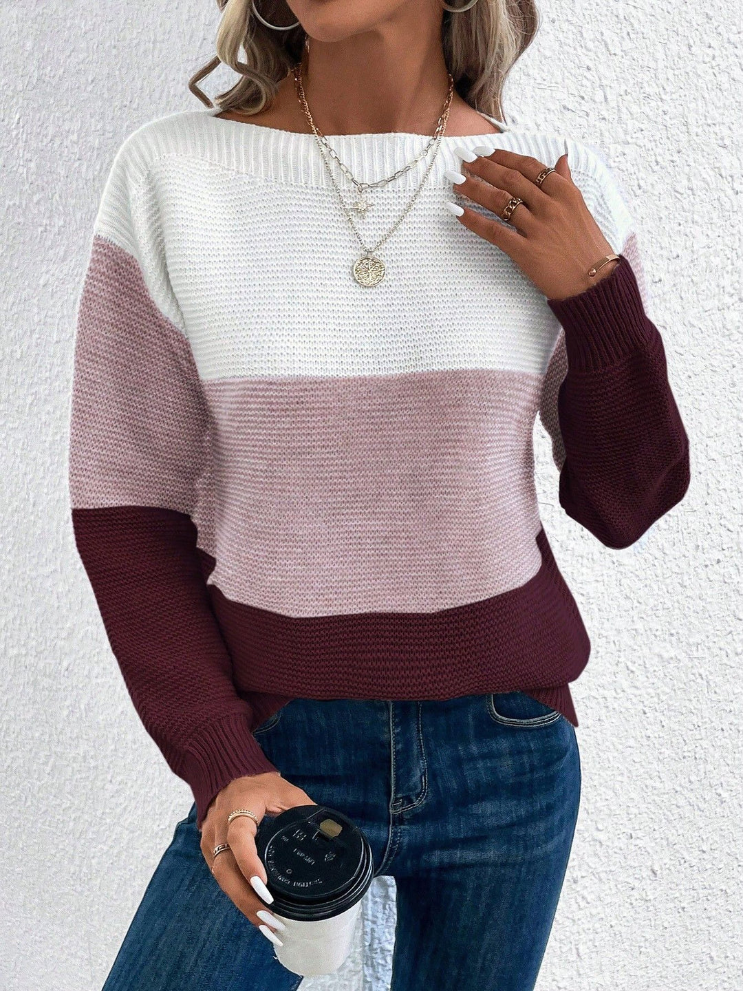 Isla colour-block crew neck jumper in Pink
