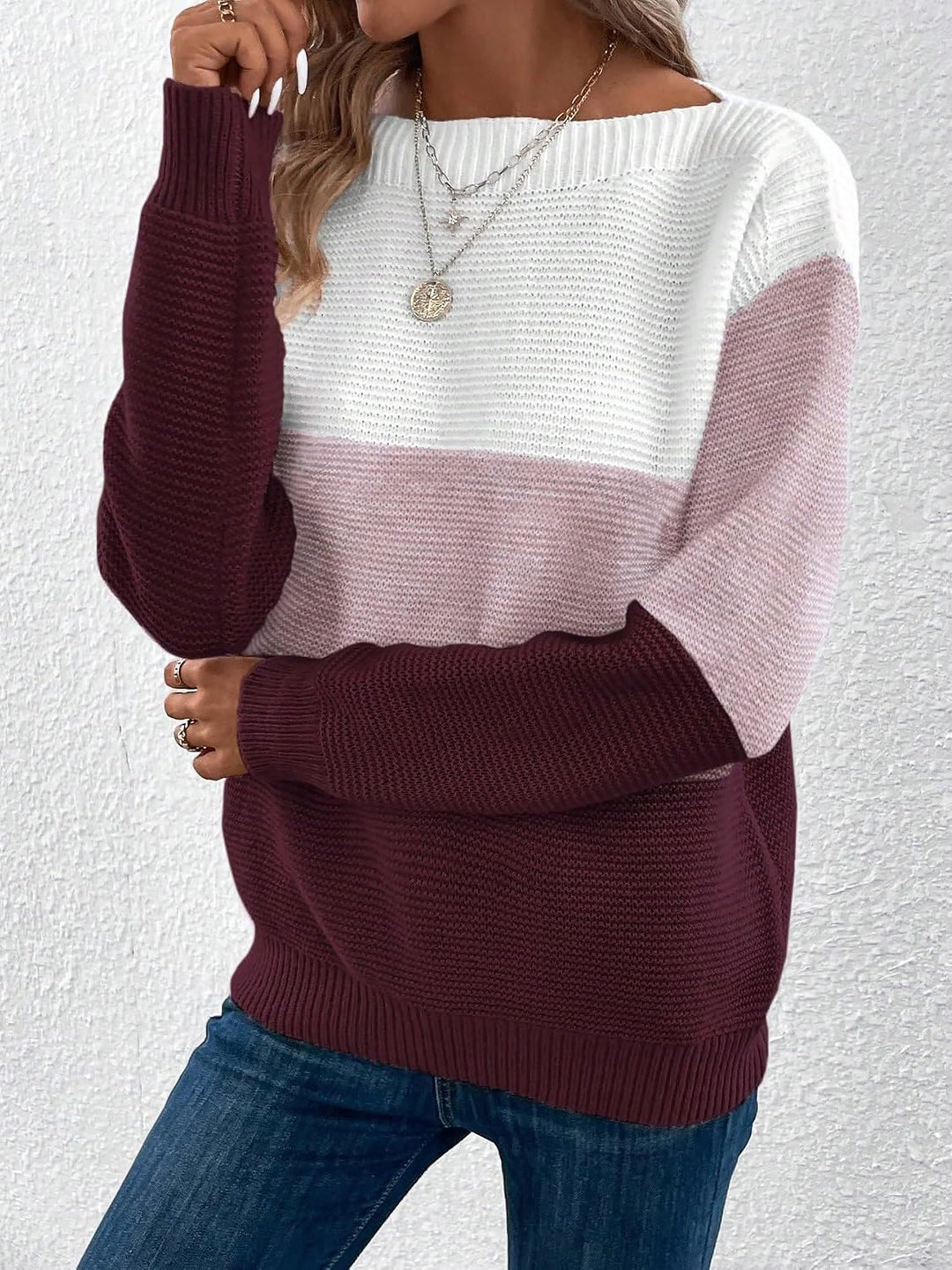 Isla colour-block crew neck jumper in Pink