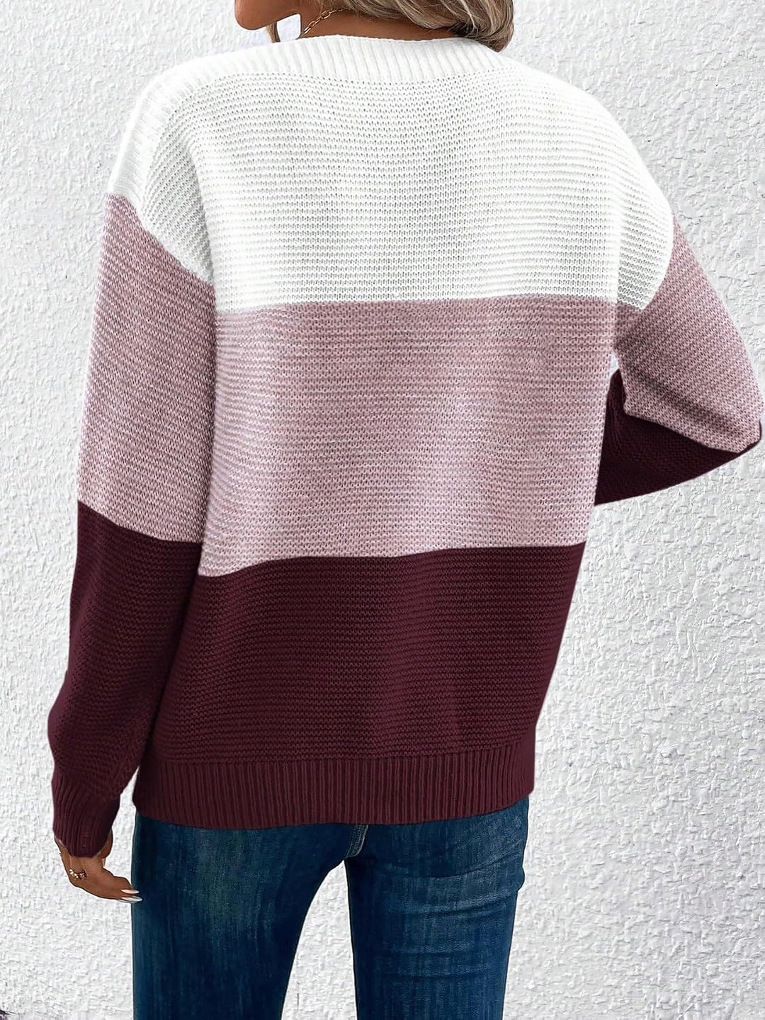 Isla colour-block crew neck jumper in Pink