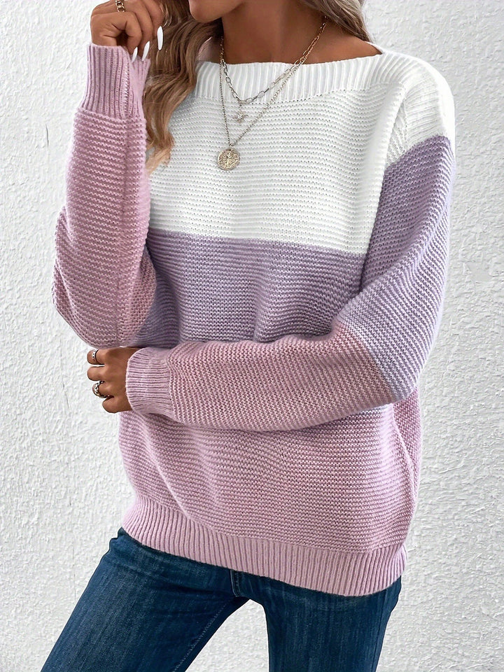 Isla colour-block crew neck jumper in Purple