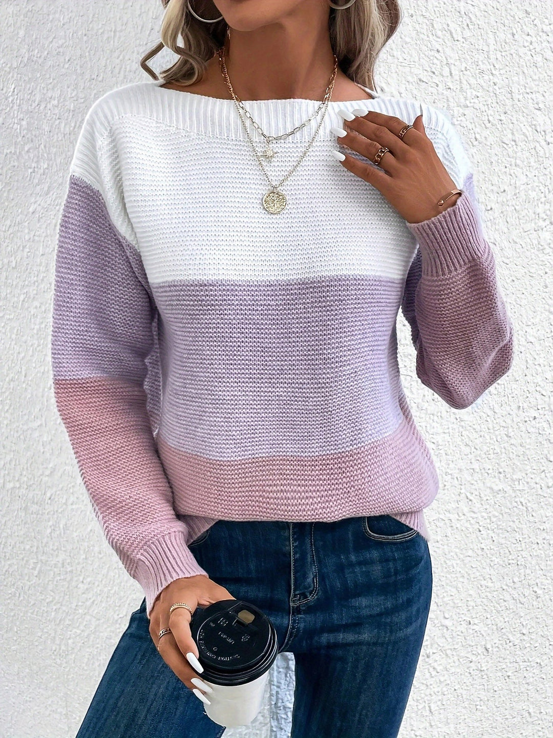 Isla colour-block crew neck jumper in Purple