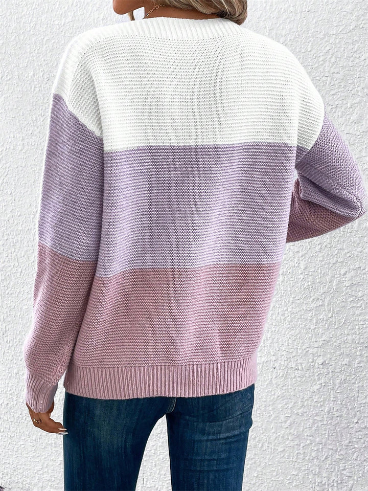 Isla colour-block crew neck jumper in Purple