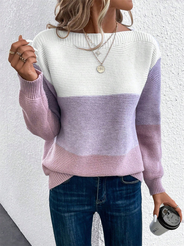 Isla colour-block crew neck jumper in Purple