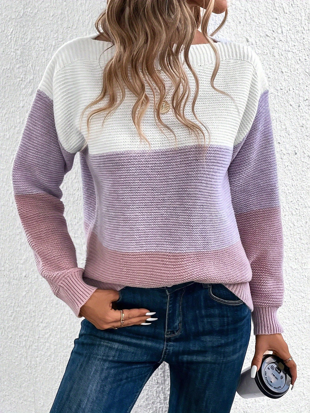 Isla colour-block crew neck jumper in Purple