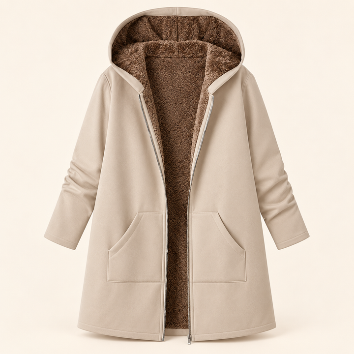 Josefin sherpa-lined hooded coat in Beige