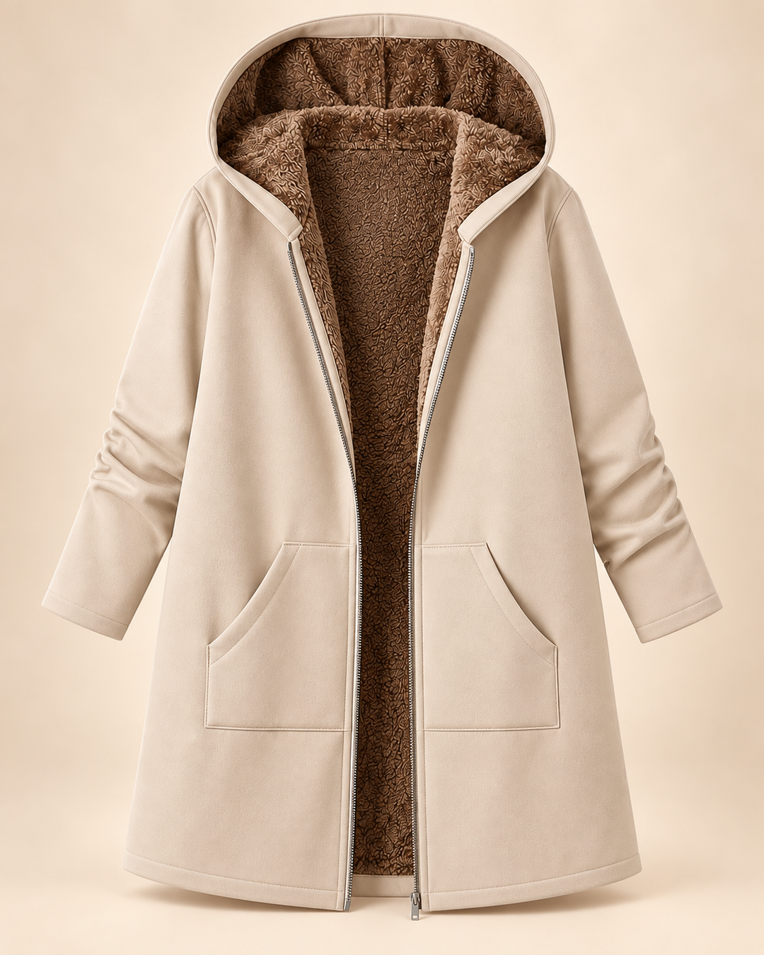 Josefin sherpa-lined hooded coat in Beige