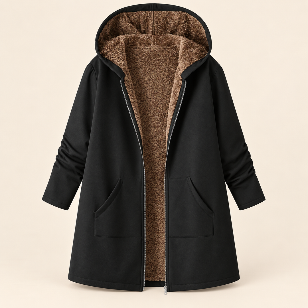 Josefin sherpa-lined hooded coat in Black