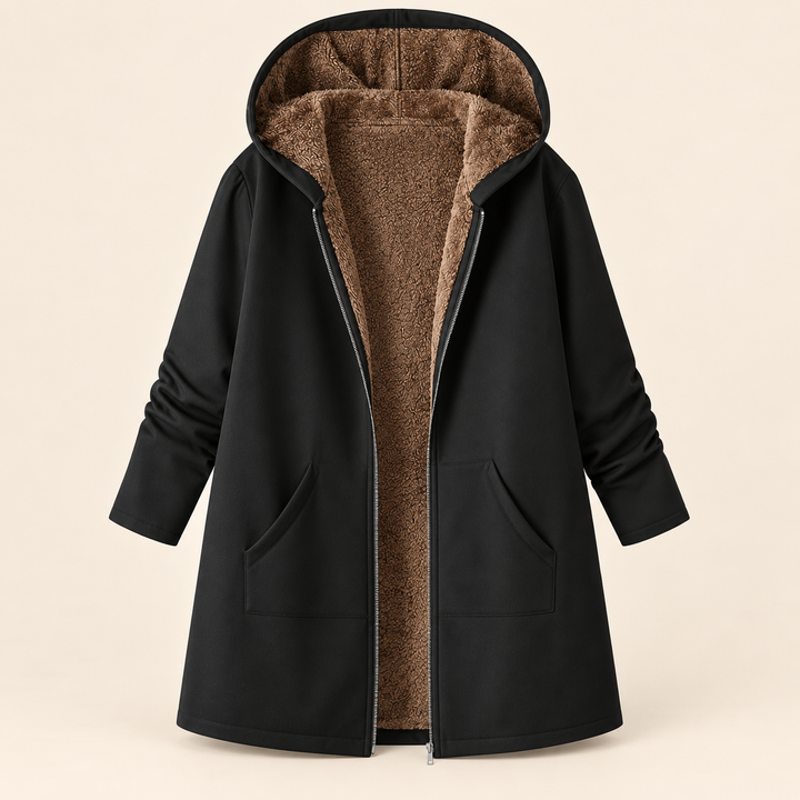 Josefin sherpa-lined hooded coat in Black