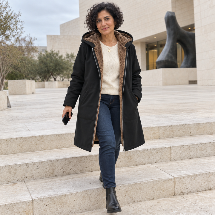 Josefin sherpa-lined hooded coat in Black