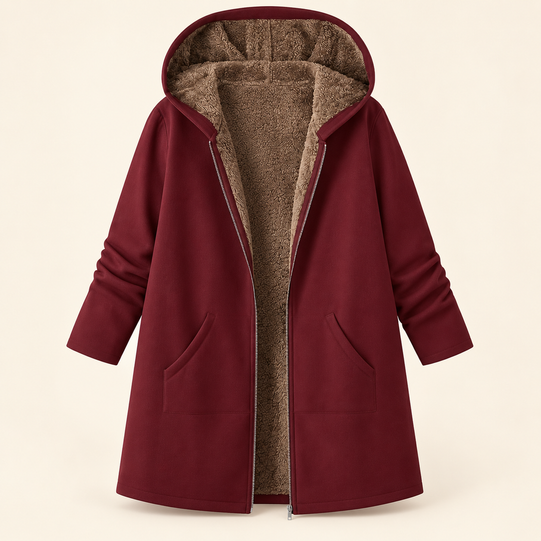 Josefin sherpa-lined hooded coat in Burgundy