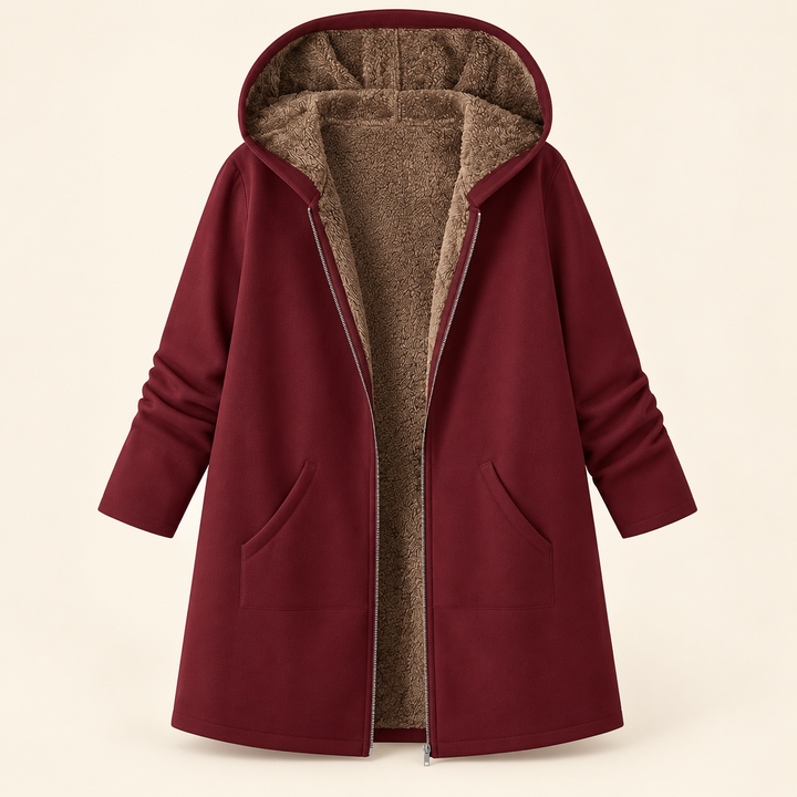Josefin sherpa-lined hooded coat in Burgundy