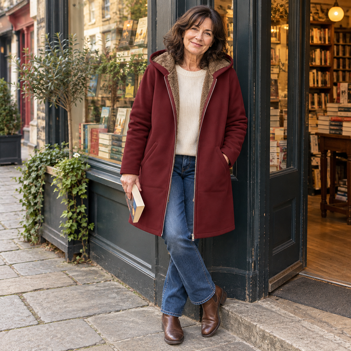 Josefin sherpa-lined hooded coat in Burgundy