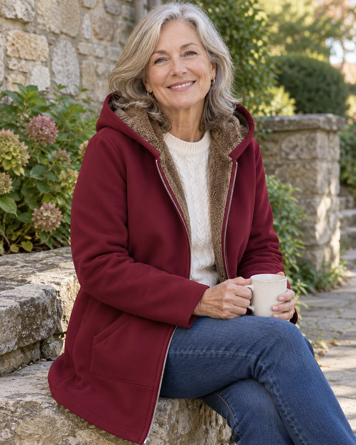 Josefin sherpa-lined hooded coat in Burgundy