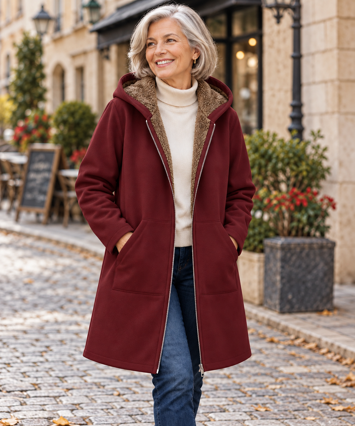 Josefin sherpa-lined hooded coat in Burgundy