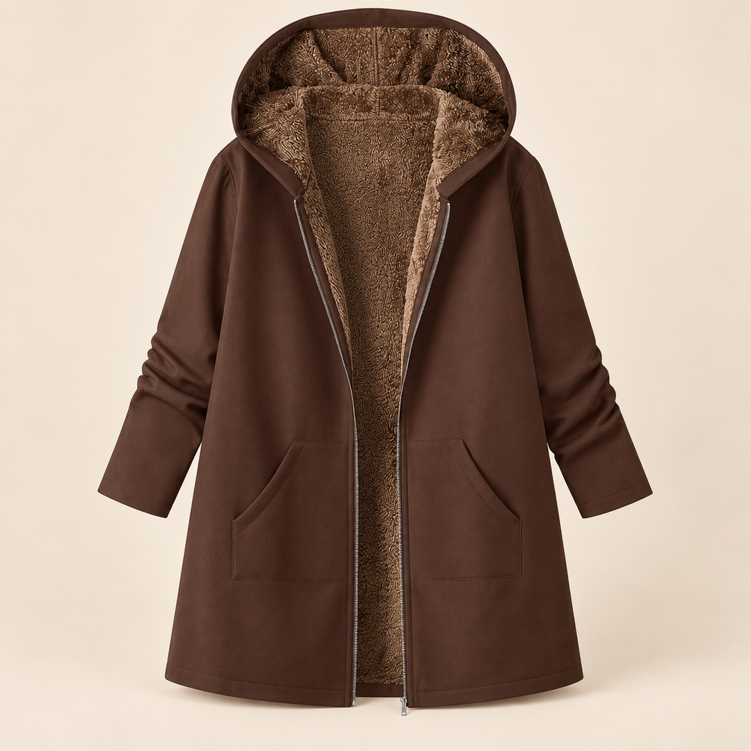 Josefin sherpa-lined hooded coat in Coffee Brown