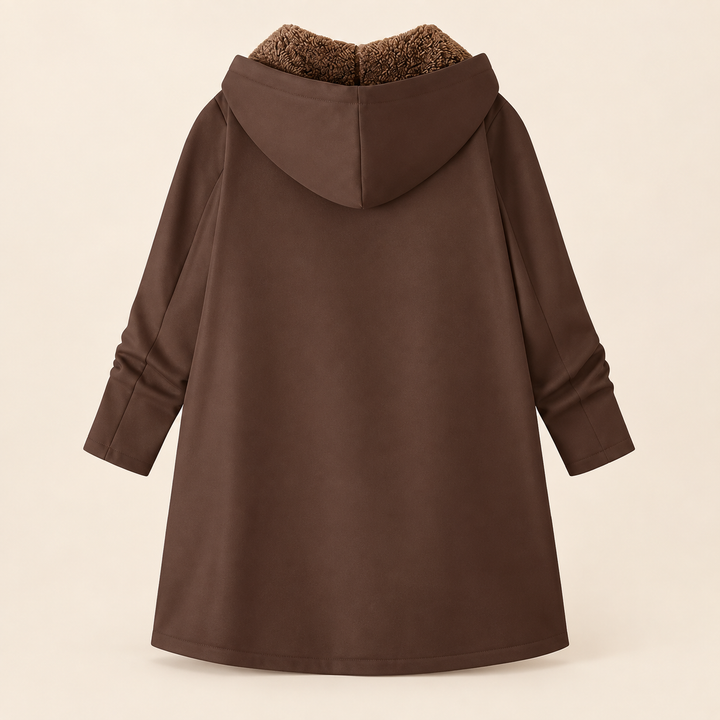 Josefin sherpa-lined hooded coat in Coffee Brown