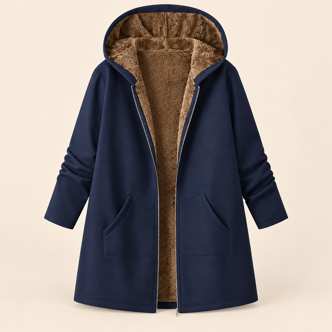 Josefin sherpa-lined hooded coat in Navy