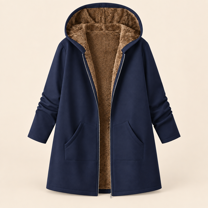 Josefin sherpa-lined hooded coat in Navy