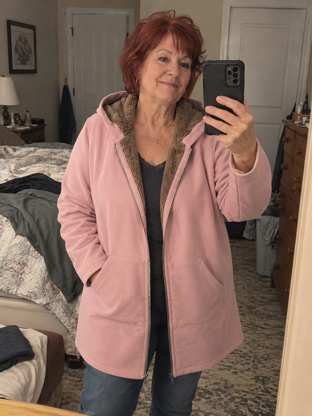 Josefin sherpa-lined hooded coat in Pink