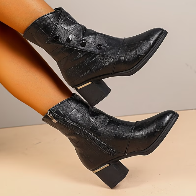 Julianita block heel zip ankle boots in Black