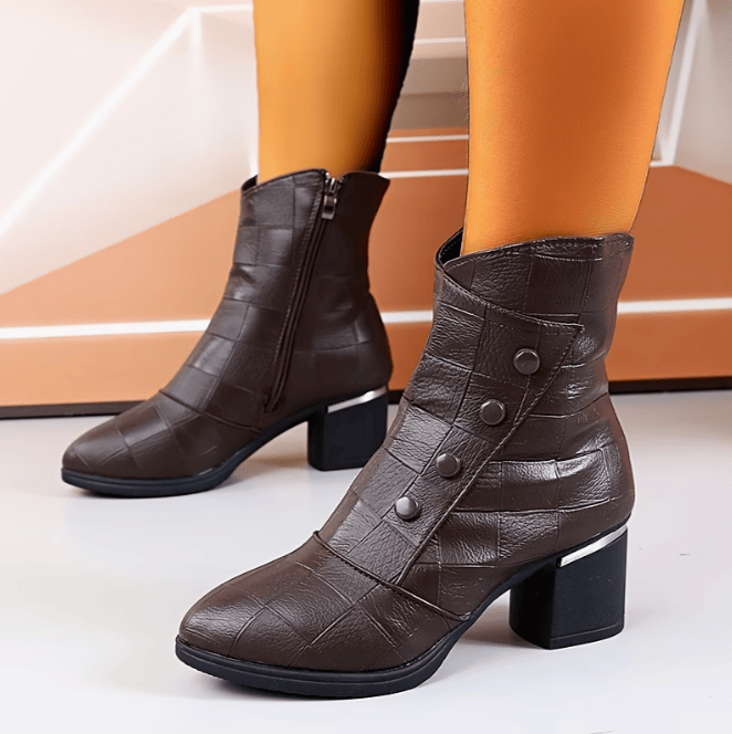 Julianita block heel zip ankle boots in Brown