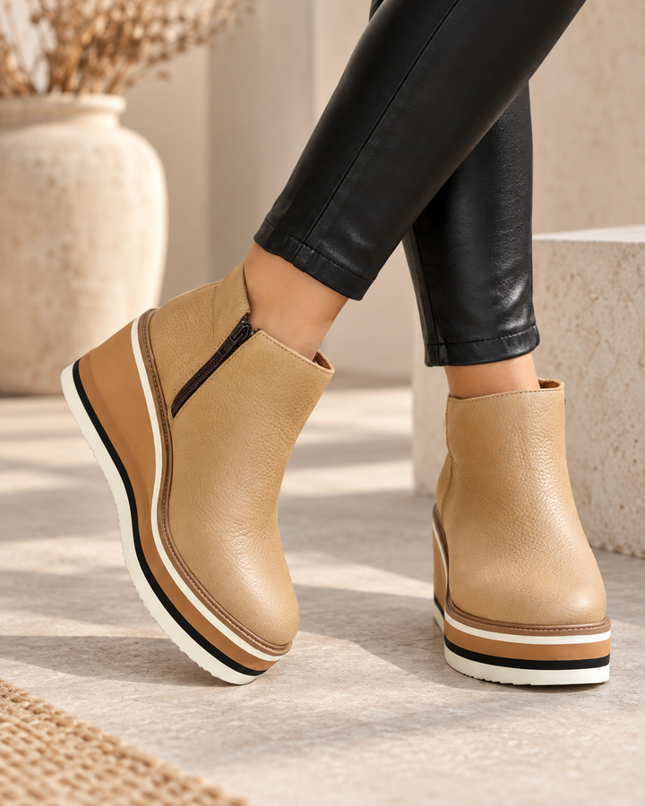 Liva wide toe ankle boots in Beige