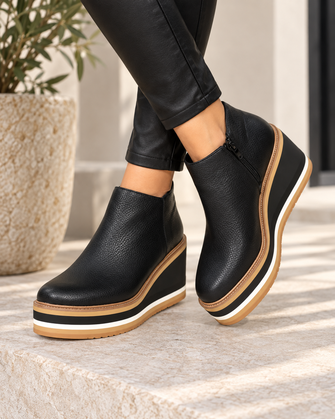 Liva wide toe ankle boots in Black