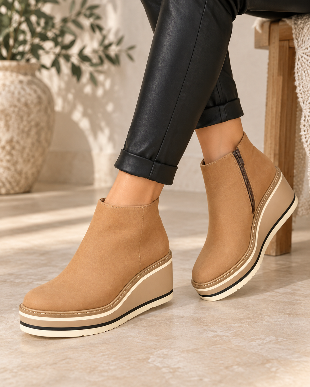 Liva wide toe ankle boots in Light Brown