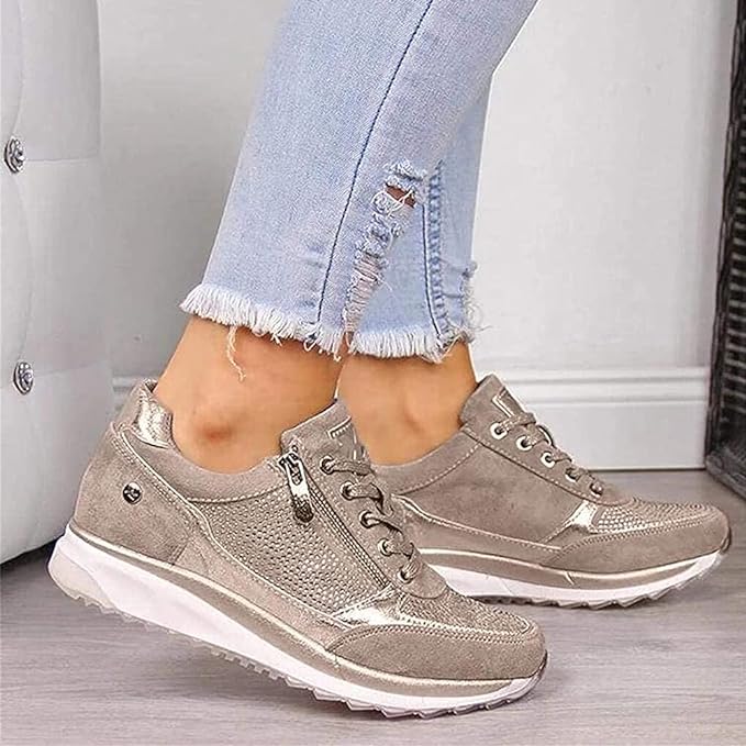 Martina zip-up trainers in Beige