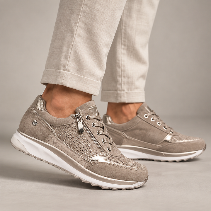 Martina zip-up trainers in Beige