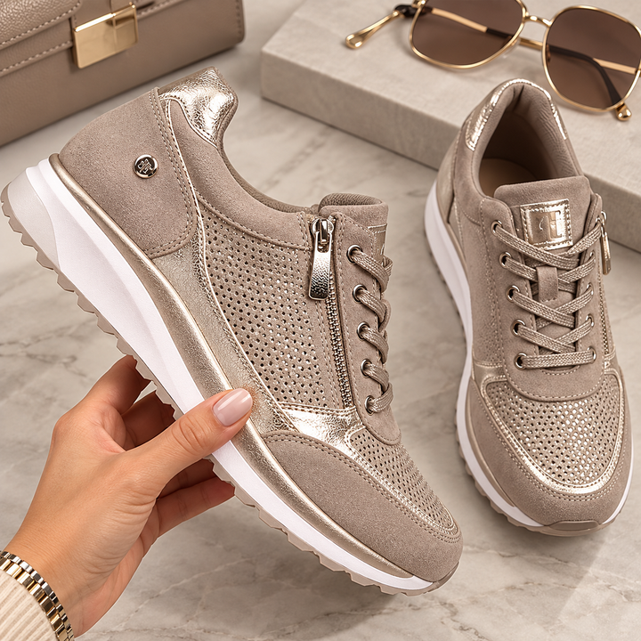 Martina zip-up trainers in Beige