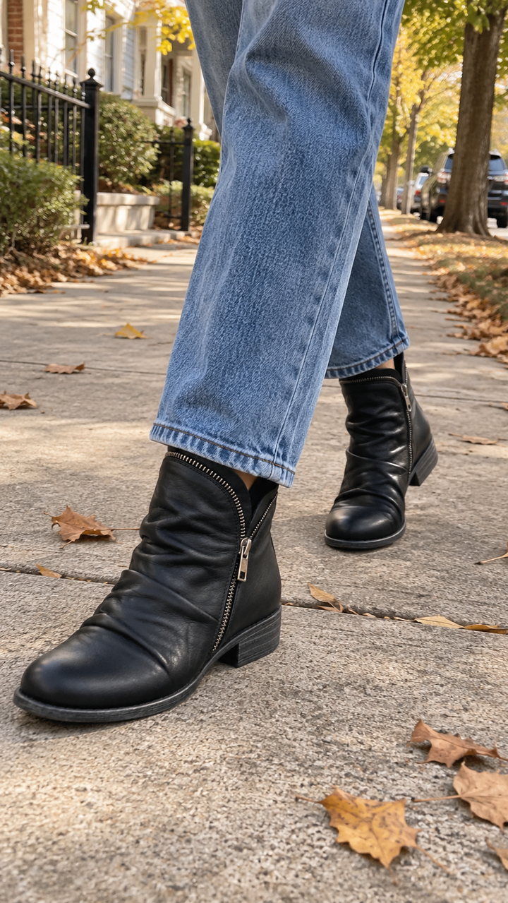 Melinda slouch zip ankle boots in Black