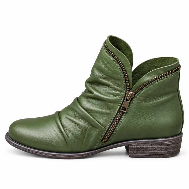 Melinda slouch zip ankle boots in Green