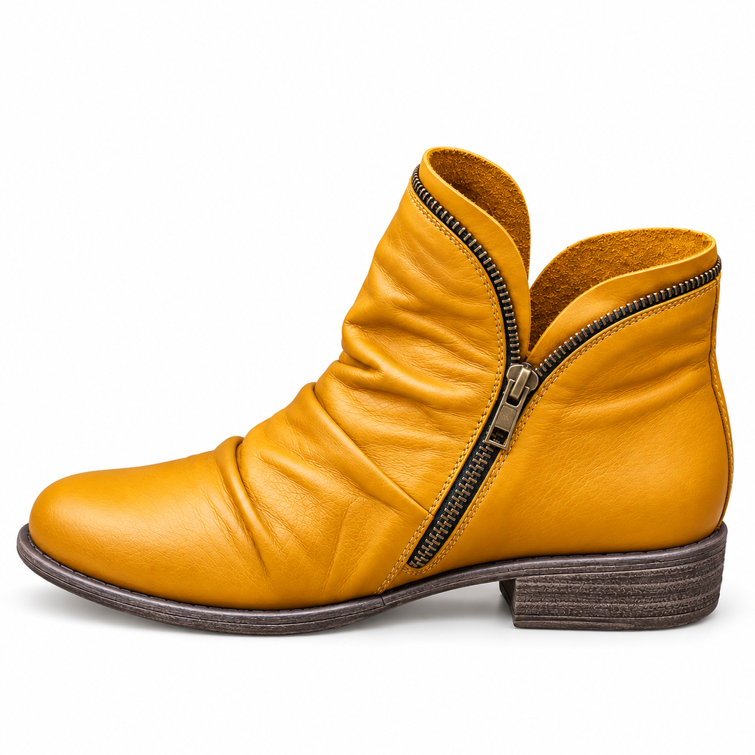 Melinda slouch zip ankle boots in Mustard