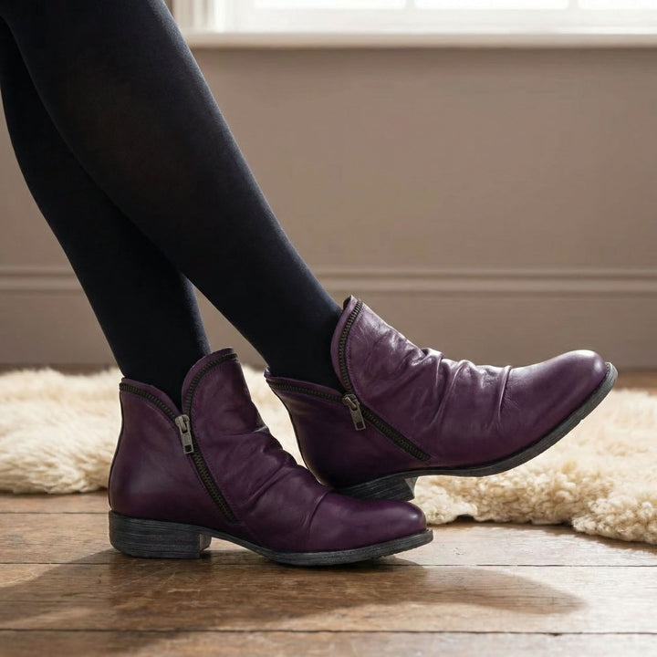 Melinda slouch zip ankle boots in Purple