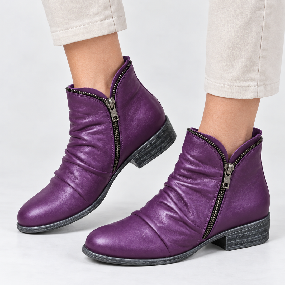 Melinda slouch zip ankle boots in Purple