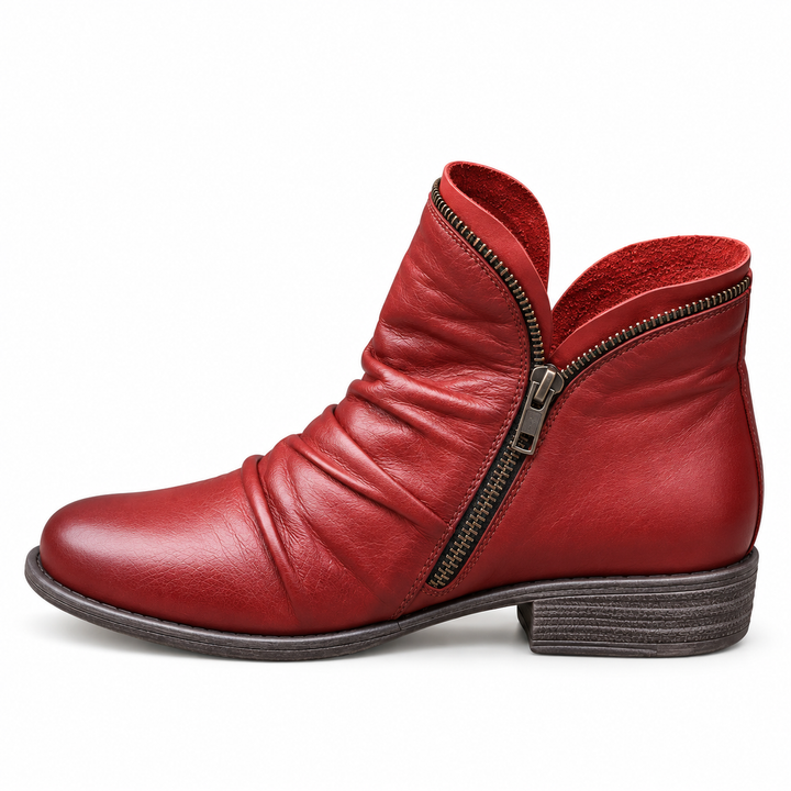 Melinda slouch zip ankle boots in Red