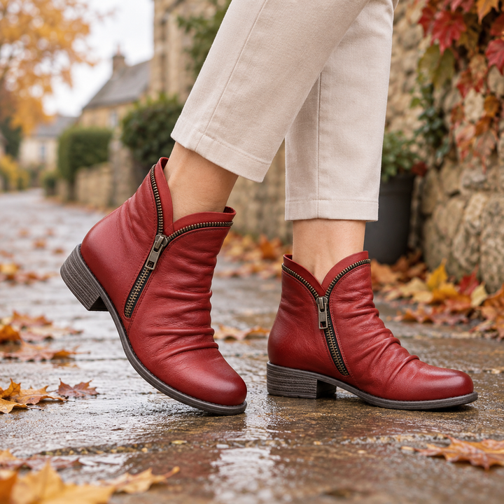 Melinda slouch zip ankle boots in Red