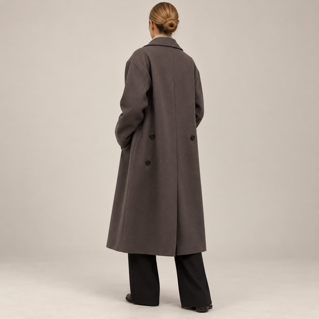 Noëlle oversized double-breasted coat in Taupe