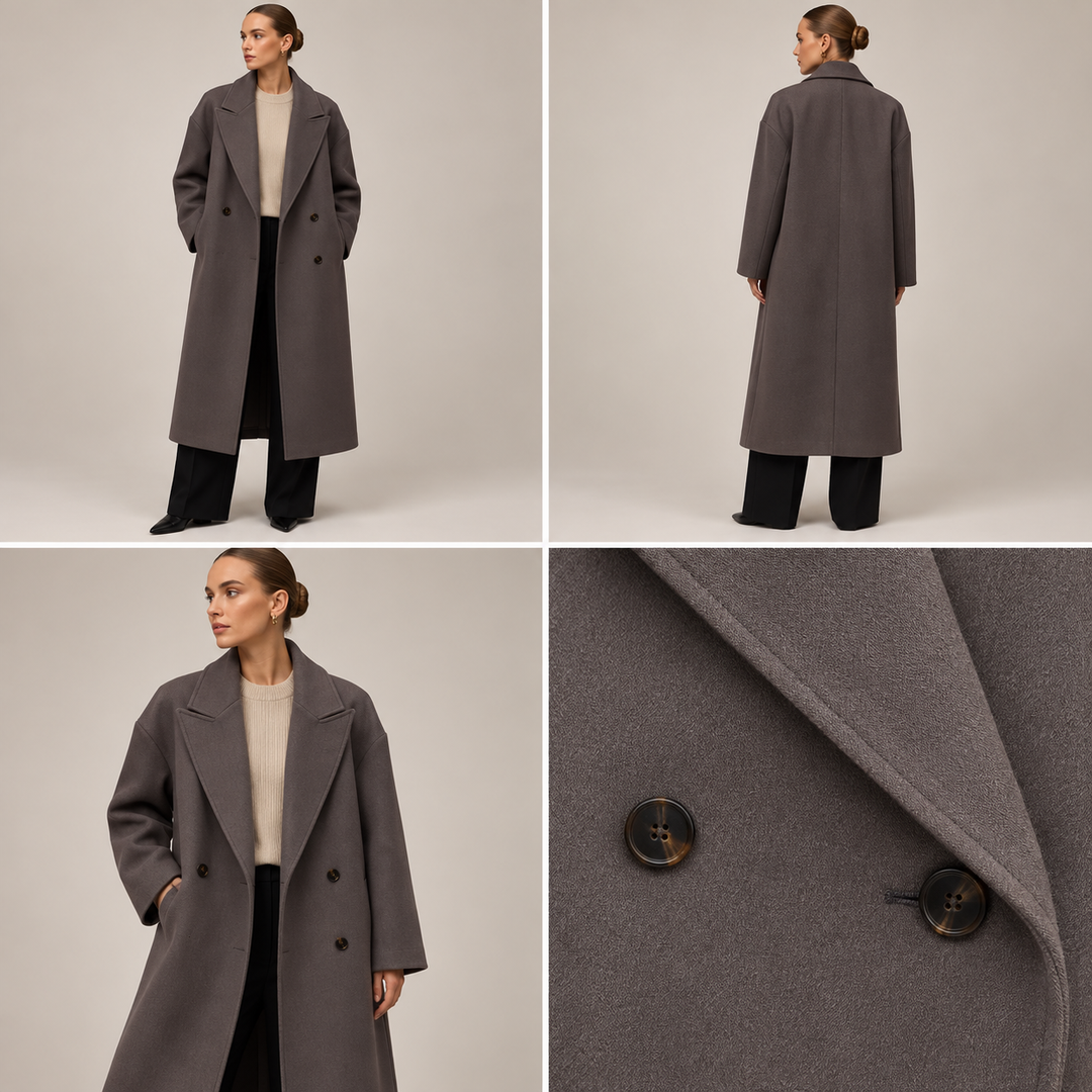 Noëlle oversized double-breasted coat in Taupe